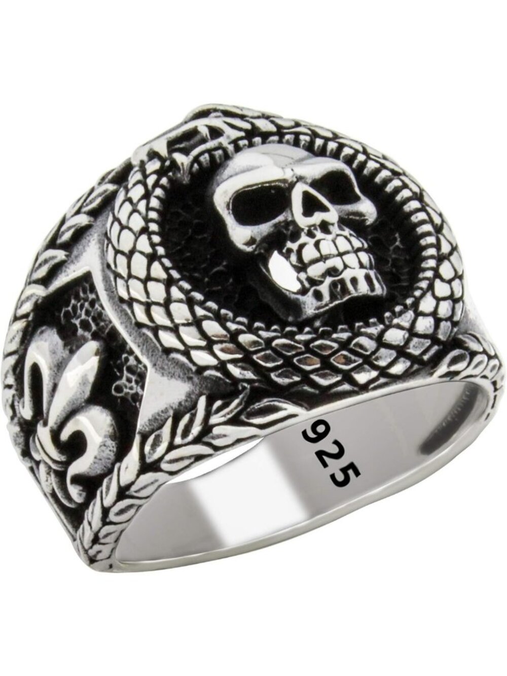 925 Sterling Silver Retro Gothic Biker Skull Ring for Men - Luxury Statement